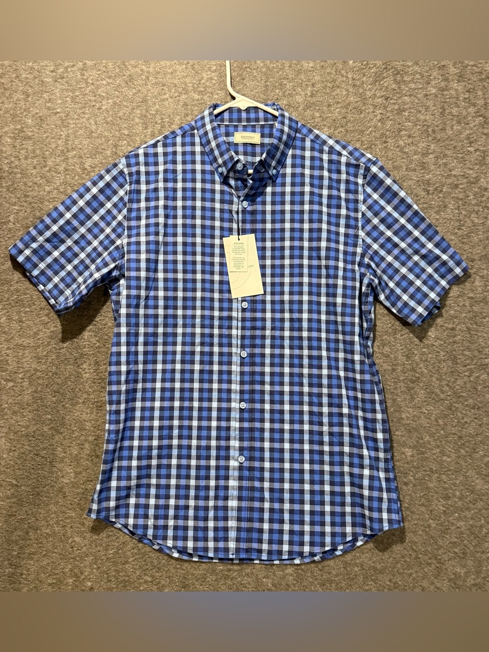 Savannah Plaid Shirt Mens M Blue Button Up Short Sleeve Lightweight Stretch NWT